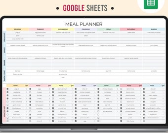 Digital Meal Planner Google Sheets | Meal Planner Template | Weekly Meal Planning | Meal Prep Google Sheets Planner