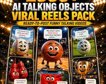 Paquete de más de 2000 Reels de objetos parlantes con IA / Videos virales de objetos parlantes / Contenido listo para publicar en redes sociales / Paquete de cortos de TikTok Reels