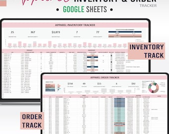 Bekleidungsinventar & Bestellverfolgung (Rosa), Bekleidungsinventar, Hemdeninventur-Tracker, Bekleidungsgeschäft, Inventur-Tracker-log | Google Sheets