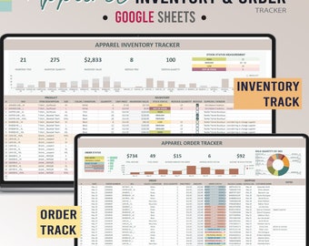 Bekleidungsinventar- und Auftragsverfolger, Bekleidungsinventar, T-Shirt-Inventurtracker, Bekleidungsinventur-Tracker Log | Google Sheets