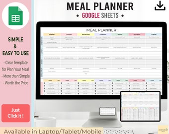Digitaler Wochenplaner Minimalistisch und Einkaufsliste Google Sheets, Meal Prep, Food Prep, Rezeptbuch, Einkaufsliste | Sofortdownload I