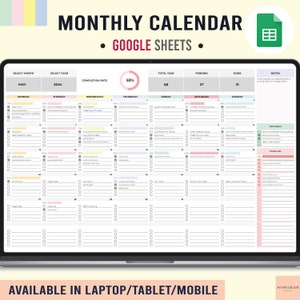 Digital Calendar Spreadsheet | Monthly Calendar | To Do List Digital | Task Planner Template | Daily Schedule Task Tracker | Google Sheets
