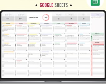 Digitale Kalender Tabelle | Monatskalender | To Do Liste Digital | Aufgabe Planer Vorlage | Tagesablaufplaner Aufgabenliste | Google Sheets