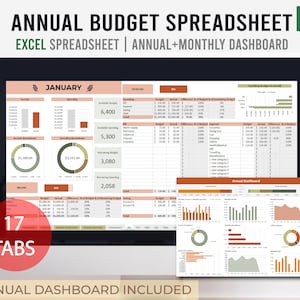 ROCZNY arkusz kalkulacyjny budżetu z DASHBBOARD, szablon budżetu, budżet w programie Excel, cyfrowy planer budżetu | Natychmiastowe pobranie | MS Excel wer.