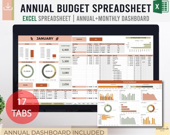 JAHRESbudget Tabelle mit DASHBBOARD, Budget Vorlage, Budget Excel, Haushaltsplaner Digital | Sofortdownload | MS Excel ver.