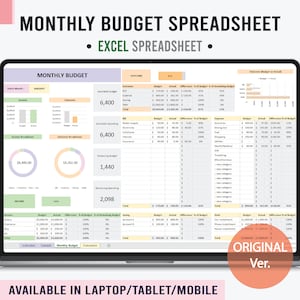 Monthly Budget Spreadsheet, Budget Template, Budget Excel, Budget Planner Digital | Instant Download | MS Excel ver.