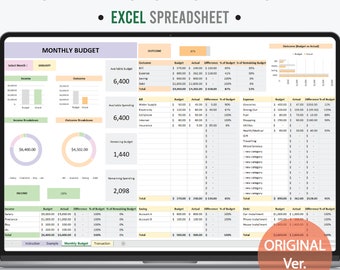 Monatliches Budget Tabelle, Budget Vorlage, Budget Excel, Haushaltsplaner Digital | Sofortdownload | MS Excel ver.
