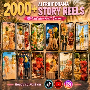 Pakiet dramatyczny AI Fruit Love | Ponad 2000 wirusowych scen | Gotowe do publikacji krótkie materiały TikTok | Mówiące obiekty AI