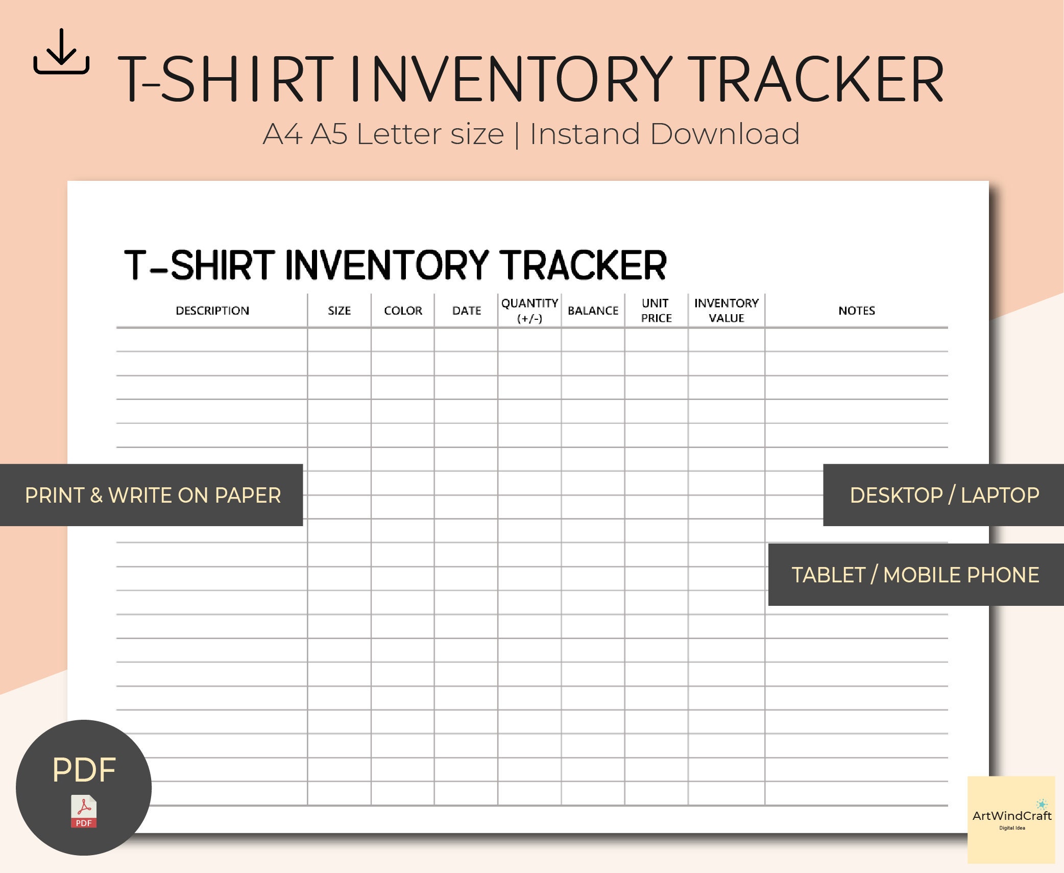 Diamond Painting Drill, Diamond Inventory Sheet, Printable PDF 