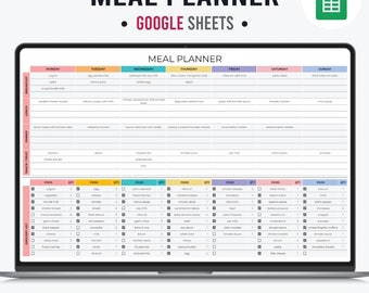 Digitaler Wochenplaner und Einkaufsplaner Google Sheets, Meal Prep, Food Prep, Rezeptbuch, Einkaufsliste | Sofortdownload II