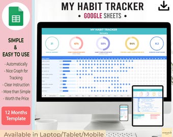 Habit Tracker, Ziel-Tracker, Habit-Tracker-Arbeitsblatt, Google Sheets-Planer, Habit-Planer, Ziele-Arbeitsblatt | Sofort Download