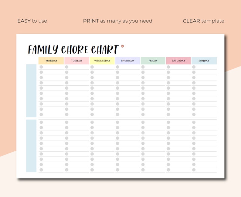 Tableau des tâches familiales, Programme du ménage, Programme familial
