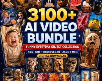 3100+ AI-Generated Video Clips, Kid-Themed Scenes, Cats, Talking Objects and ASMR, MP4 Digital Download