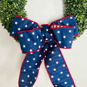 Patriotic Bow for Wreath, 4th of July Bow for Wreath, Summer Bow for Wreath, Designer Ribbon,Navy Blue and Stars Bow, Red White and Blue Bow