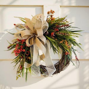 Fall Bead Grass Wreath, Fall Sawgrass Wreath for Front Door, Tan Burlap Wreath Bow, Fall Front Door Decor, Farmhouse Front Door Decor.