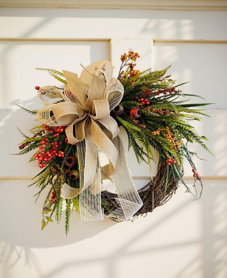 Fall Bead Grass Wreath, Fall Sawgrass Wreath for Front Door, Tan Burlap Wreath Bow, Fall Front Door Decor, Farmhouse Front Door Decor.