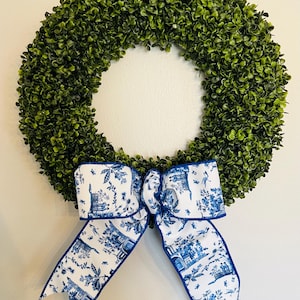 Chinoiserie Spring Bow: Blue and White Wreath Decor, 4-inch Wired Edge