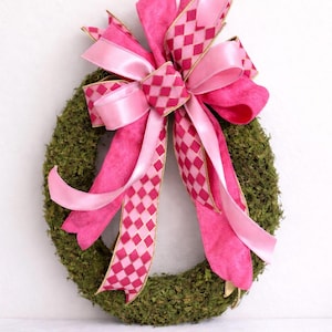 Valentine’s Day Bow, Pink Velvet Harlequin Bow, Spring Bow, Valentine’s Day Wreath Bow, Spring Bow, Handmade Bow.