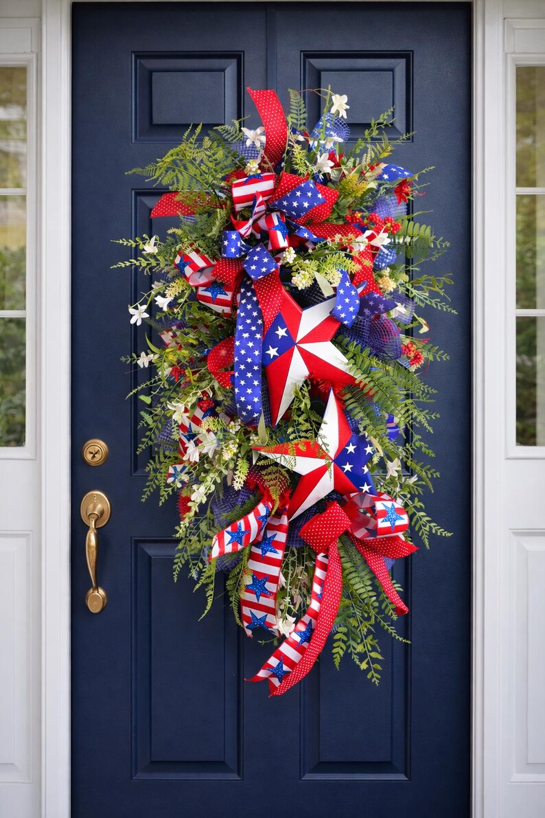 Patriotic Wreath for Front Door, 4th of July Wreath, Memorial Day Decor ...