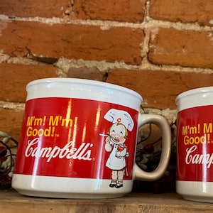 Set of 2 Oversized Vintage Campbell’s Soup Mugs | 2004 Collectible Soup Cups Featuring Campbell’s Kids | Retro Pop Art Kitchen Decor