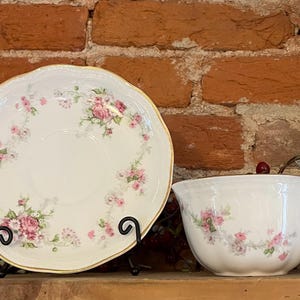 Vintage Edwin M Knowles Tea Cup and Saucer Set | Pink Rose Floral China | Shabby Cottagecore Teacup | Antique Floral Teacup Gift