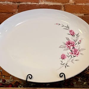 Rosalinda China Platter 12.25&quot; | Gambles Fine China Japan Serving Plate | Vintage Pink Rose Floral Dinnerware