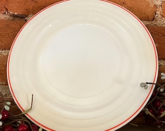Vintage Hazel Atlas Moderntone mjölkglasstallrikar - röd kant, set om 4