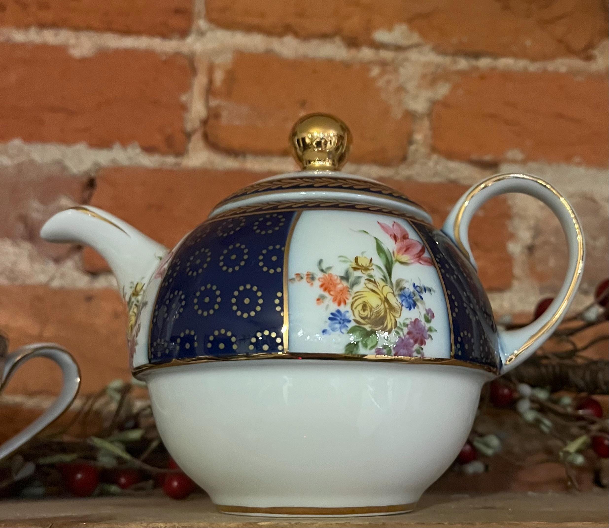 Vintage Lillian Vernon Tea Set: Cobalt Blue Floral Porcelain