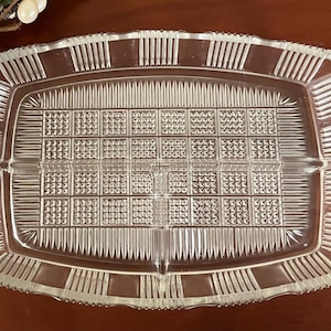 Vintage Mid Century Divided Glass Dish | 3-Section Pressed Glass Tray with Handles | 1950s–70s Retro Serving or Jewelry Dish