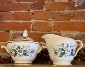 Vintage Knowles Cream and Sugar Set with Lid | Sharon Pattern USA 51-9 | Mid Century Farmhouse Kitchen Decor