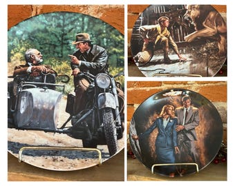 Indiana Jones Plate Set of 3 Last Crusade Vintage Movie Wall Decor 1990 Delphi Harrison Ford Adventure Collectible