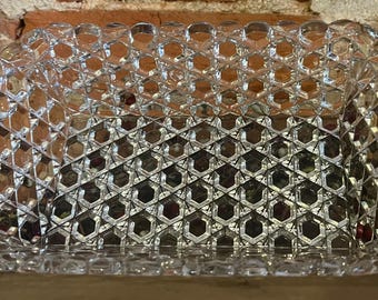 Vintage MCM helder geperst glas 5 x 8 inch serveerschaal | Geometrische honingraat