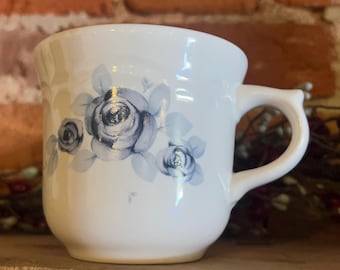 Vintage Pfaltzgraff Poetry Glossy Blue Flowers Tea Cups