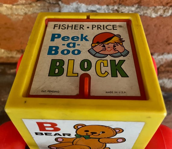 Vintage Fisher-price Peek-a-boo Block Pull Toy – 1970s Alphabet