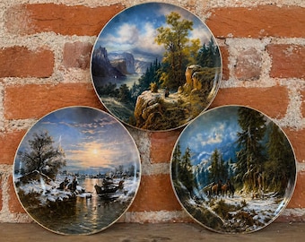 Set di 3 piatti da collezione vintage Fürstenberg Ludwig Muninger con scene invernali e certificato di autenticità Bradford Exchange Decor