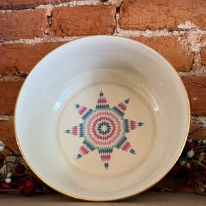 Lenox The Album Quilt Bowl | 1989 Vegetable Bowl with 24K Gold Rim | 6.5” Star Pattern | Vintage Lenox China USA