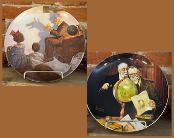 Vintage Norman Rockwell Collector Plates Set of 2 Bradford Exchange Knowles Shadow Artist Newfound Worlds Wall Decor