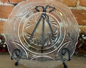 Juego de 7 platos vintage de vidrio con diseño de la época de la depresión, con estampado floral transparente, 15 cm