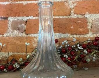 Vaso vintage in vetro trasparente con boccioli – Vaso per fiori con collo scanalato e coste da 6 pollici, arredamento retrò per la casa