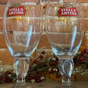 Set of 2 Stella Artois Belgium 40CL Gold Rimmed Beer Glasses | Ritzenhoff 0122 Vintage Chalice | Classic Barware for Beer Lovers