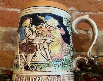 Vintage Beer Stein Ceramic Half Gallon of Ale Oktoberfest Made in Japan