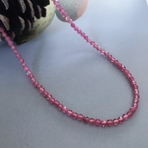 Handmade natural pink tourmaline faceted 3mm round beads 14K gold filled pink gemstone choker necklace sparkly jewellery GE004