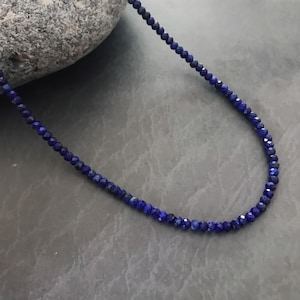Handmade natural lapis lazuli faceted rondelles 14K gold filled rich blue gemstone choker necklace elegant jewellery GE002