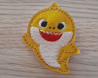 Baby Shark Feltie  embroidered on vinyl perfect for badge reels, planner clips, decor for hats, bags, jackets, shoes, and more