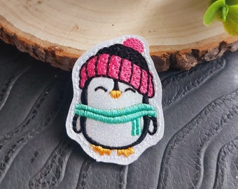 Penguin Feltie  embroidered on vinyl perfect for badge reels, planner clips, decor for hats, bags, jackets, shoes, and more
