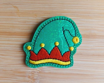 Elf Hat Feltie  embroidered on vinyl perfect for hair bows, embellishment, badge reels, planner clips