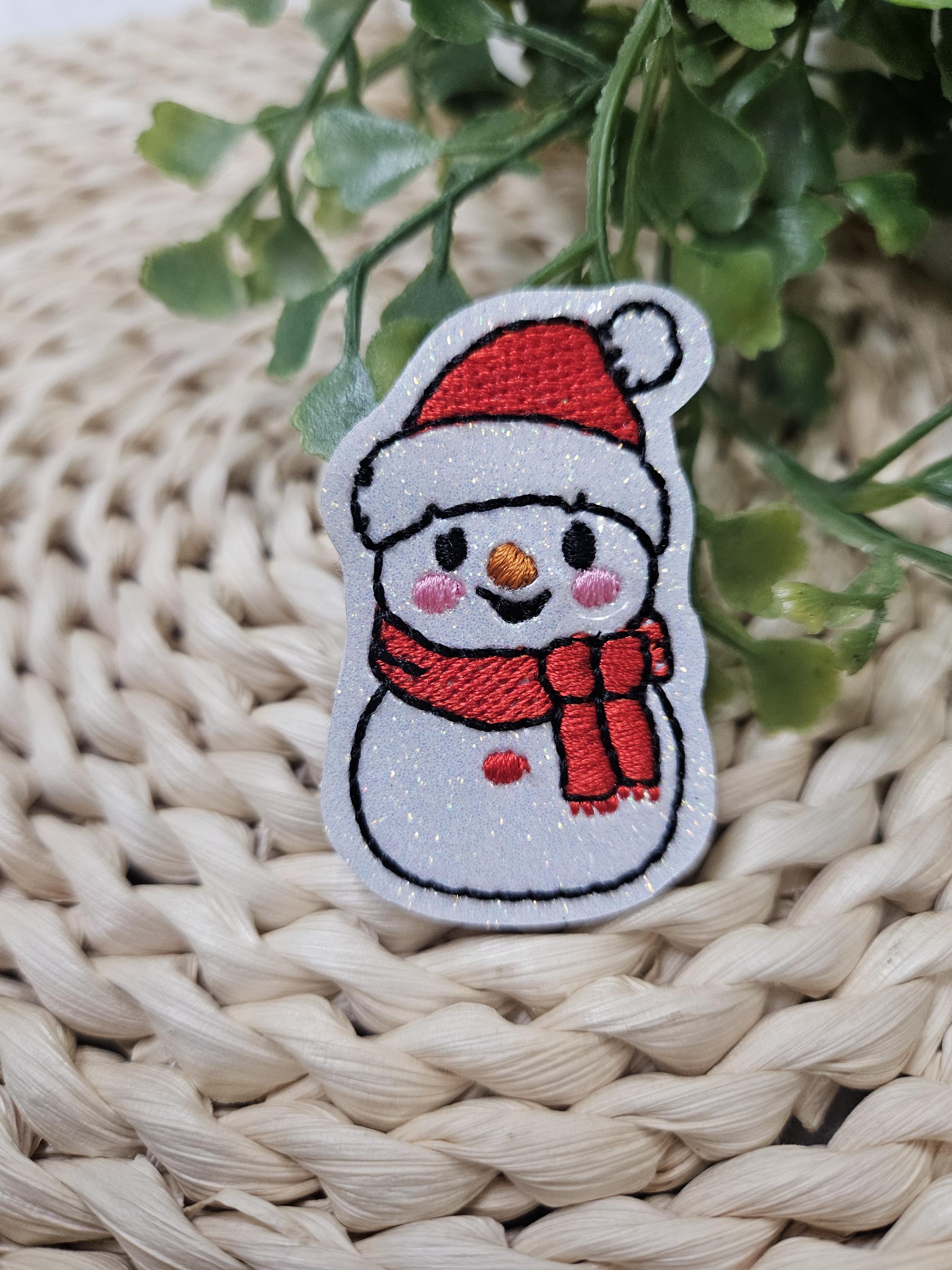 Snowman Christmas Vibes Feltie  embroidered on vinyl perfect for hair bows, embellishment, badge reels, planner clips, and more DIY projects