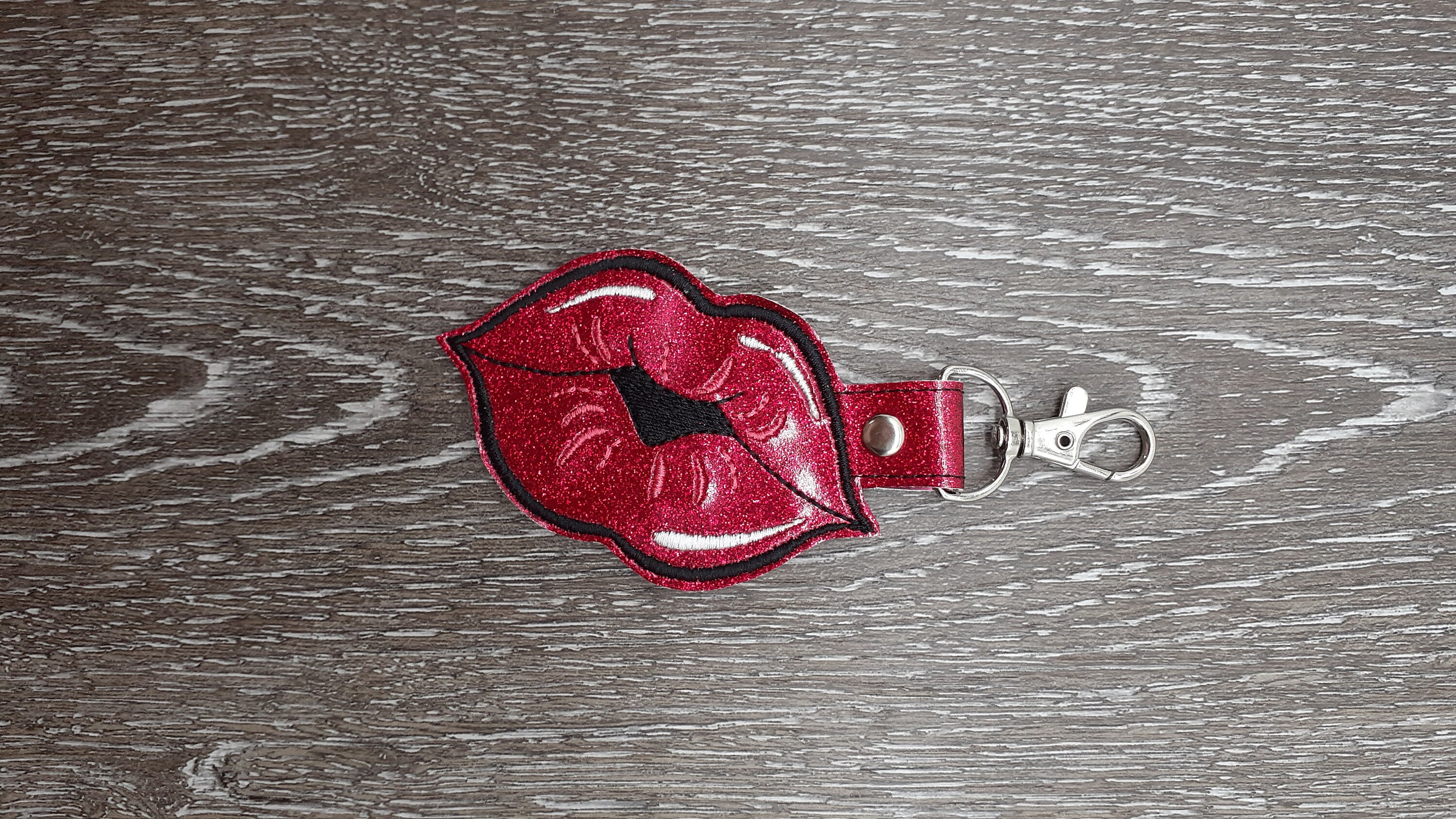 Lips Keychain Made of Faux Leather with Embroidered Name for Etsy