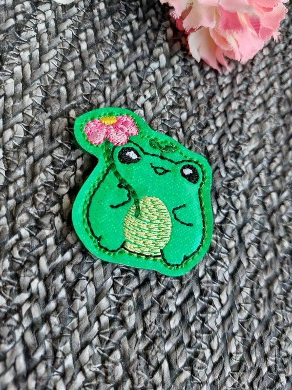 Frog Feltie embroidered on vinyl perfect for hair bows, embellishment,  badge reels, planner clips, and more DIY projects