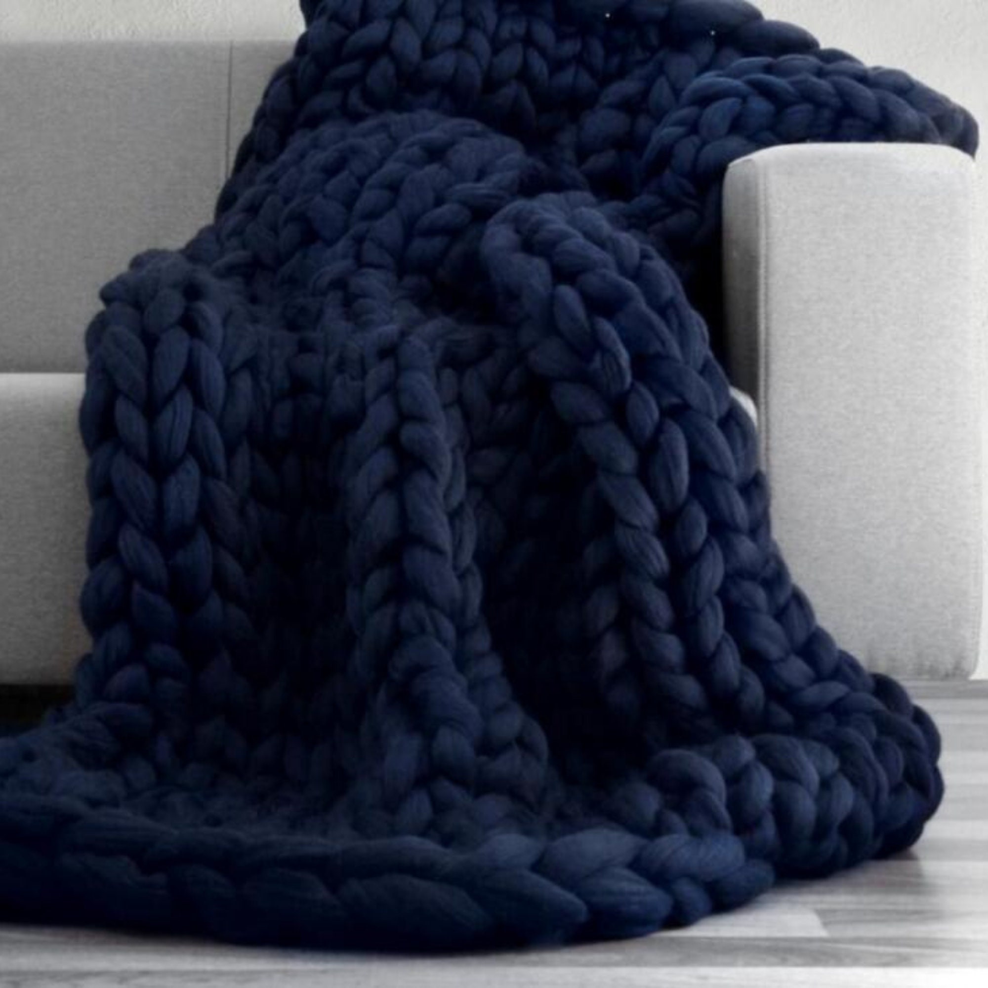 Handmade Navy Blue Chunky Knit Blanket Wool Blanket Chunky Etsy UK